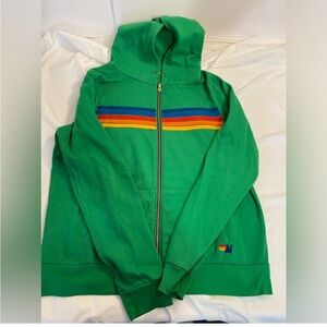 Aviator Nation  Green 5 stripe zip up hoodie missing draw cord XXL